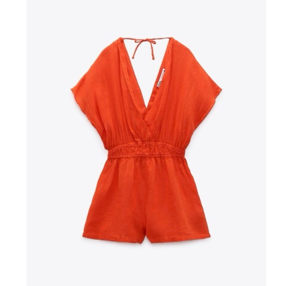 Zara Red/ Coral V-Neck Romper